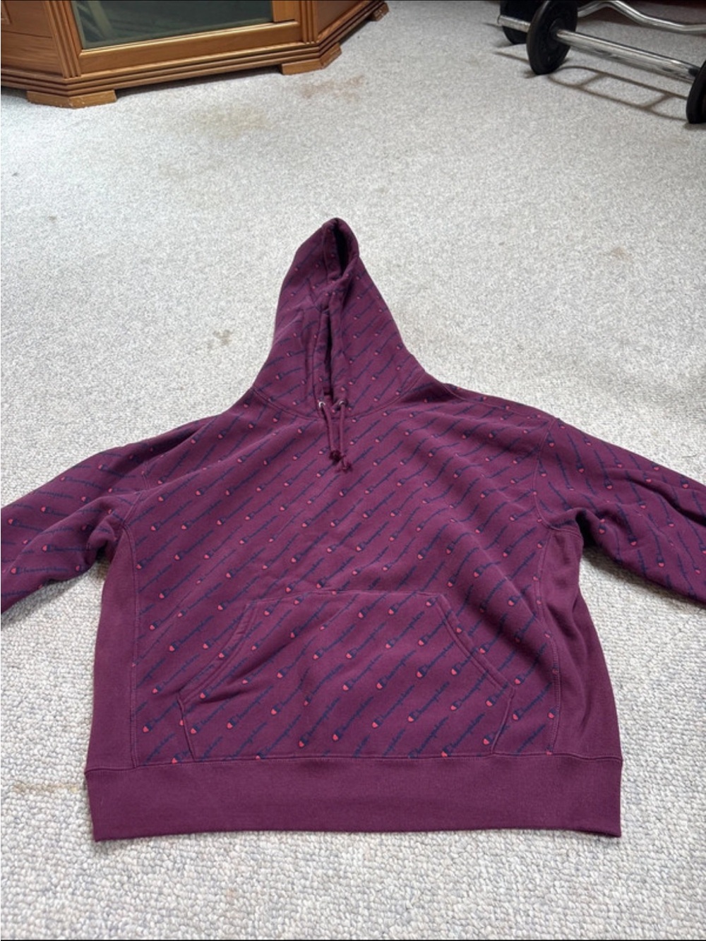 Champion Men's Maroon Crewneck Hoodie with Subtle Dot Pattern